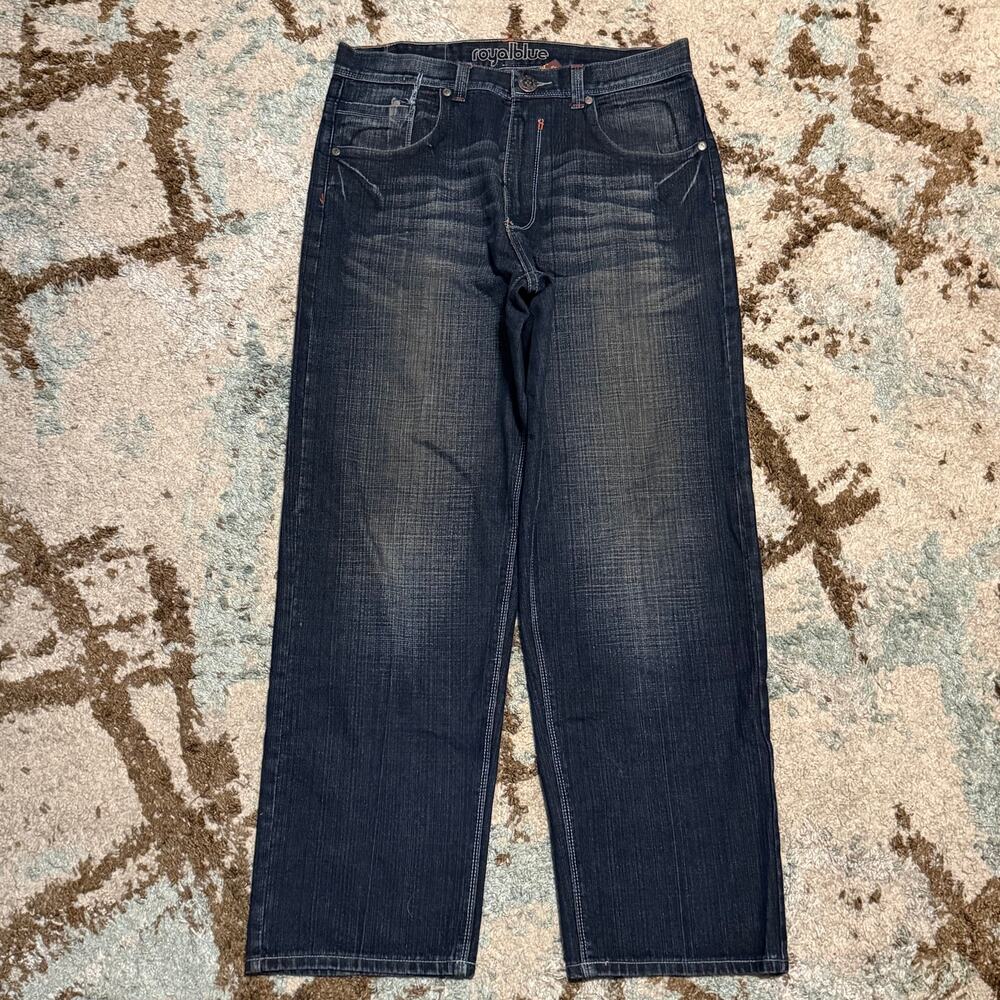 Vintage Royal Blue Baggy Jeans Size 36x32 Dark Wash Y2K Wide Leg